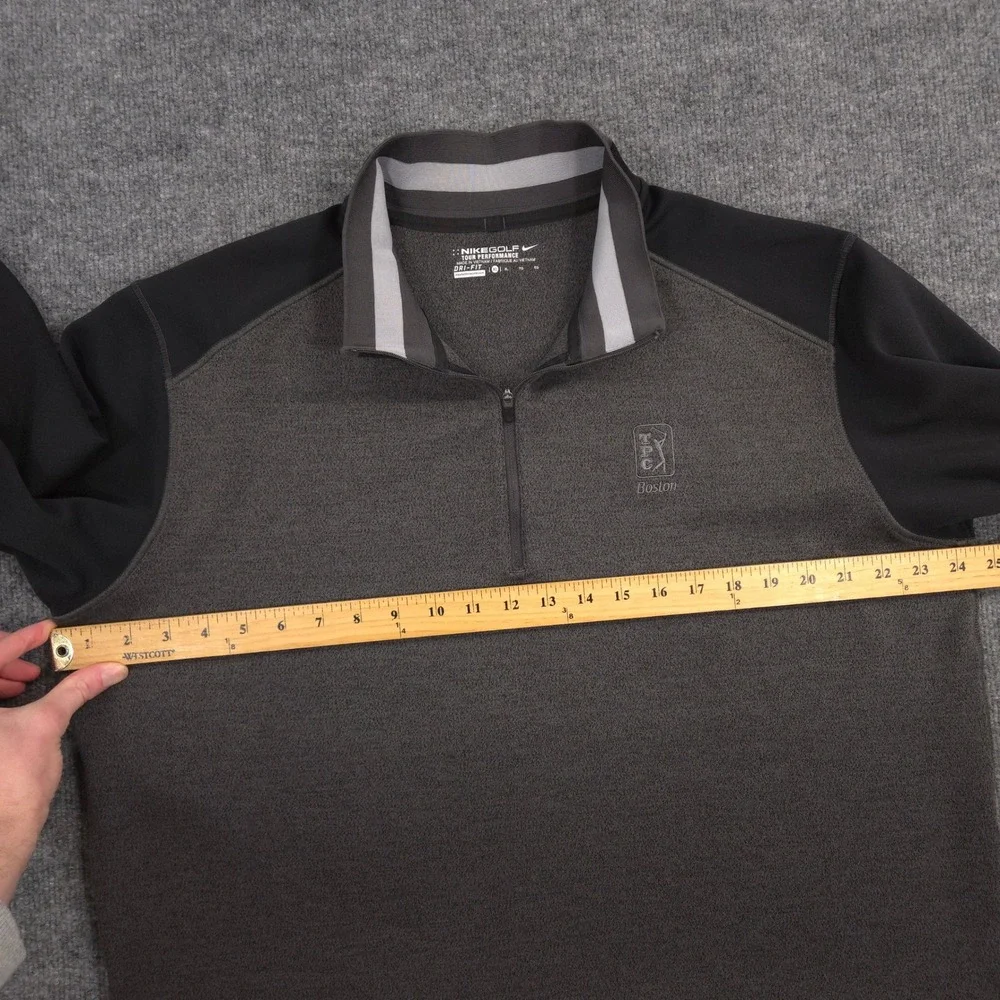 Nike Golf Tour Performance 1/4 Zip Mens XL Gray Black TPC Boston Swoosh Pullover